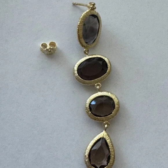 Smoky Quartz Drop Long Earrings | Gold over Sterling Silver | NWT - Picture 5 of 10